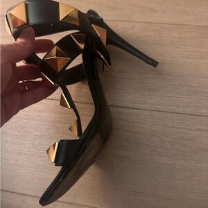 Valentino Black and Gold Studded Heels